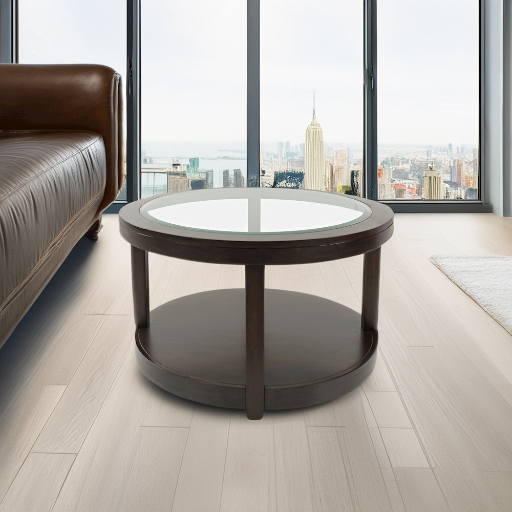Urban Icon Contemporary Round Glass Inlay Coffee Table. Picture 4