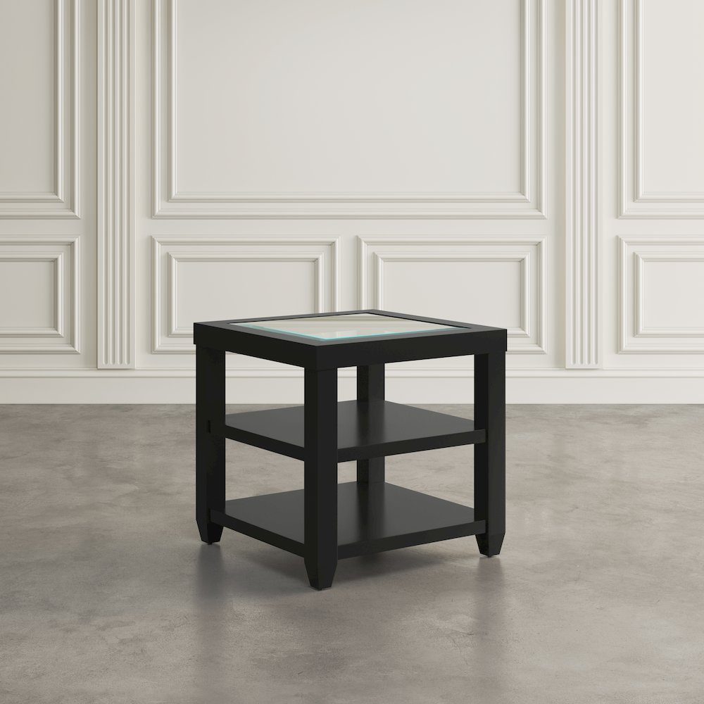 Urban Icon Contemporary Glass Inlay End Table with Storage. Picture 7