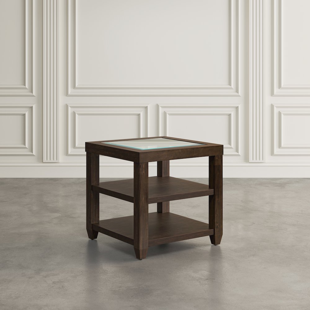 Urban Icon Contemporary Glass Inlay End Table with Storage. Picture 7
