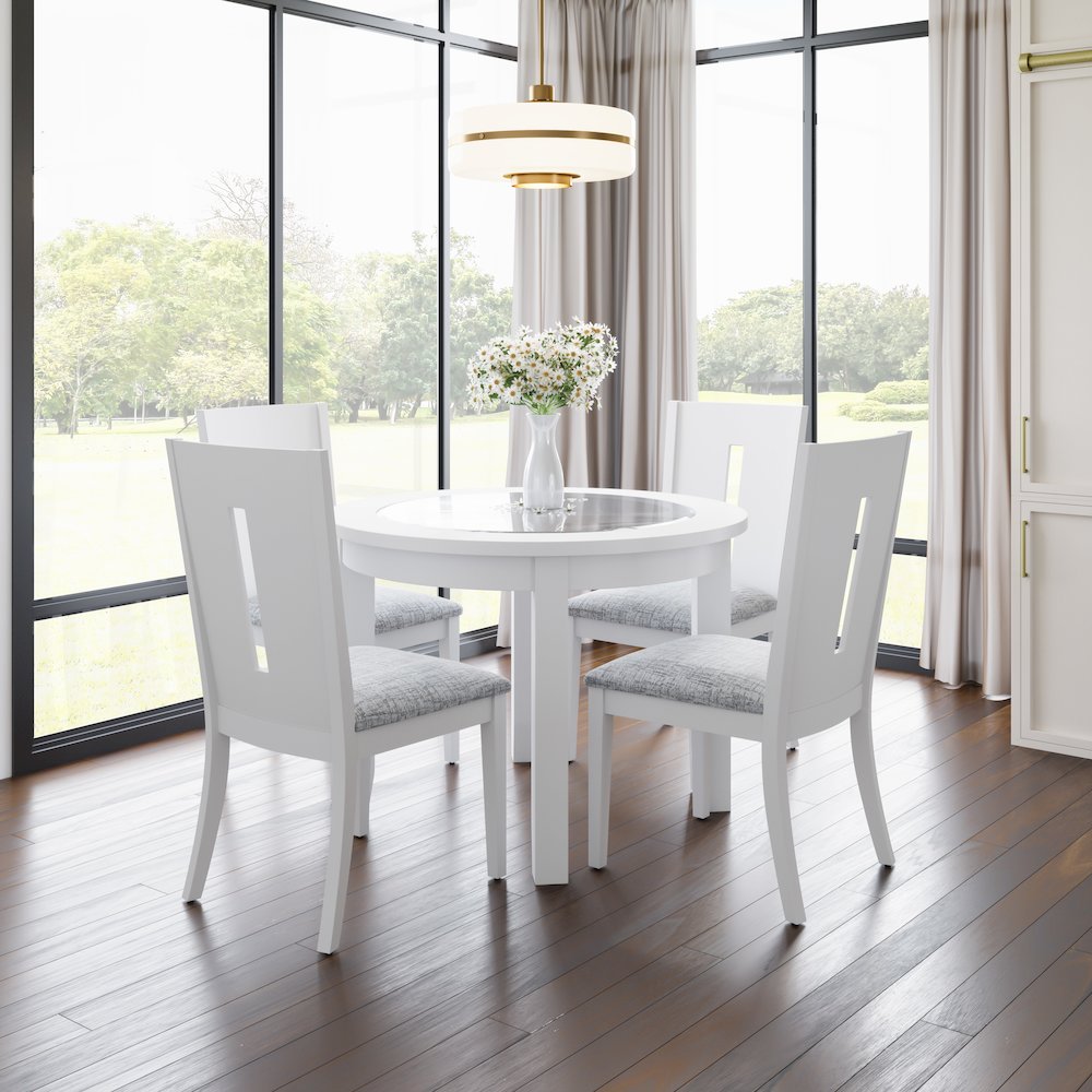 Urban Icon Contemporary 42" Round Five-Piece Dining Set with Upholstered Chairs. Picture 2