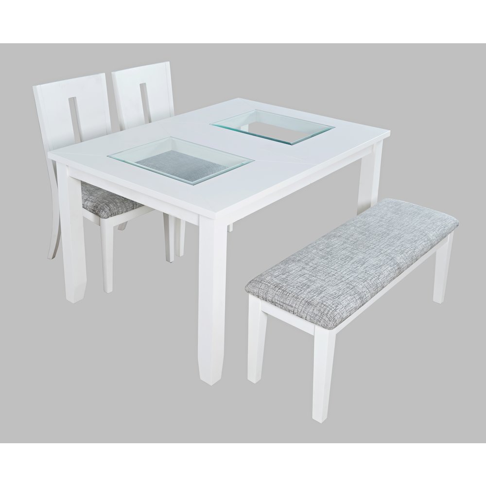 Contemporary 66" Four-Piece Dining Set with Upholstered Chairs and Bench. Picture 2