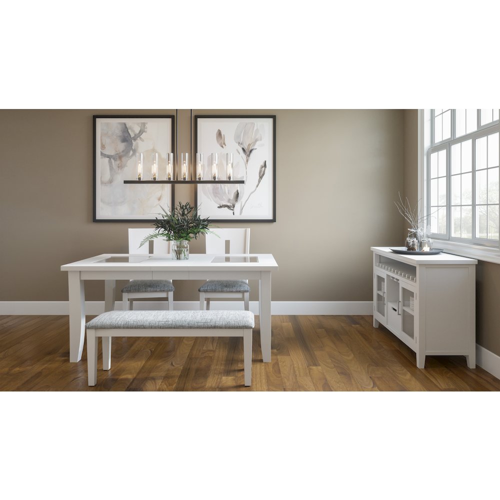 Contemporary 66" Four-Piece Dining Set with Upholstered Chairs and Bench. Picture 8