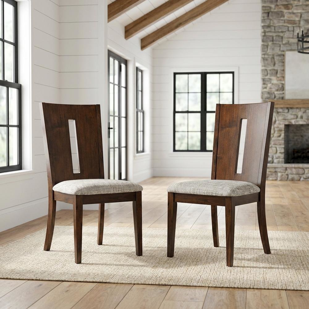 Contemporary Slotback Upholstered Dining Chairs, Merlot, Set of 2. Picture 2