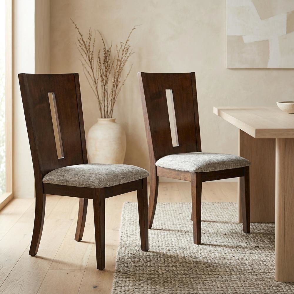 Contemporary Slotback Upholstered Dining Chairs, Merlot, Set of 2. Picture 3