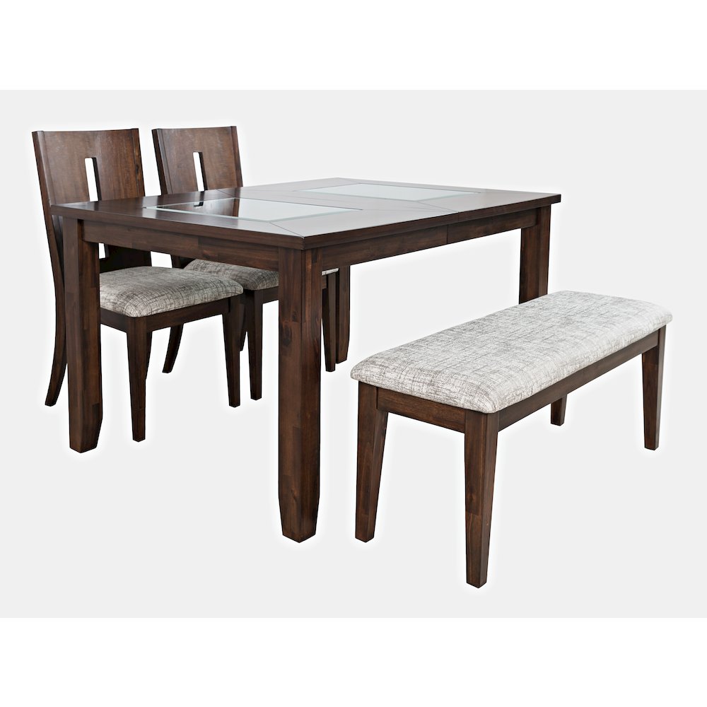 Contemporary 66" Four-Piece Dining Set with Upholstered Chairs and Bench. Picture 1