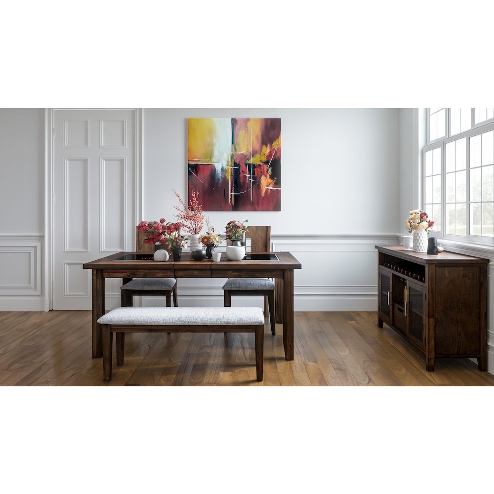 Contemporary 66" Four-Piece Dining Set with Upholstered Chairs and Bench. Picture 9