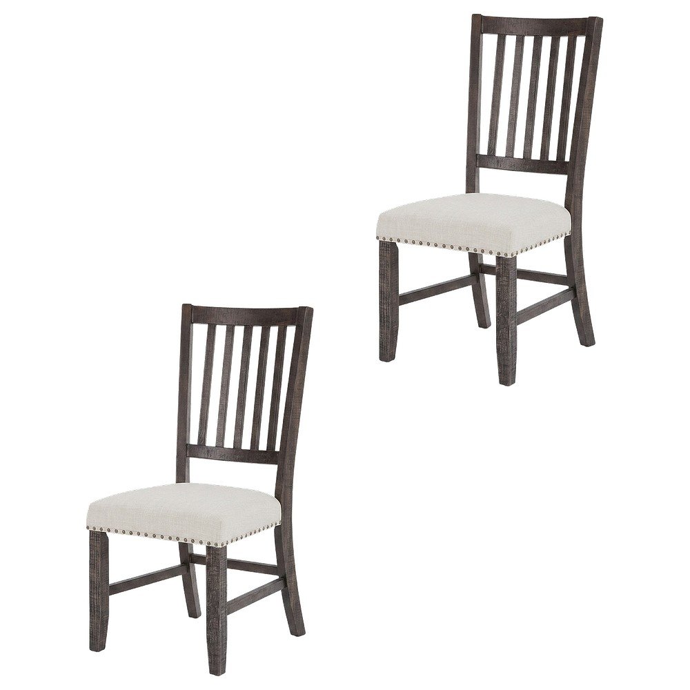 Distressed Solid Wood Slatback Kitchen Dining Chairs, Distressed Dark Brown, Set of 2. Picture 1