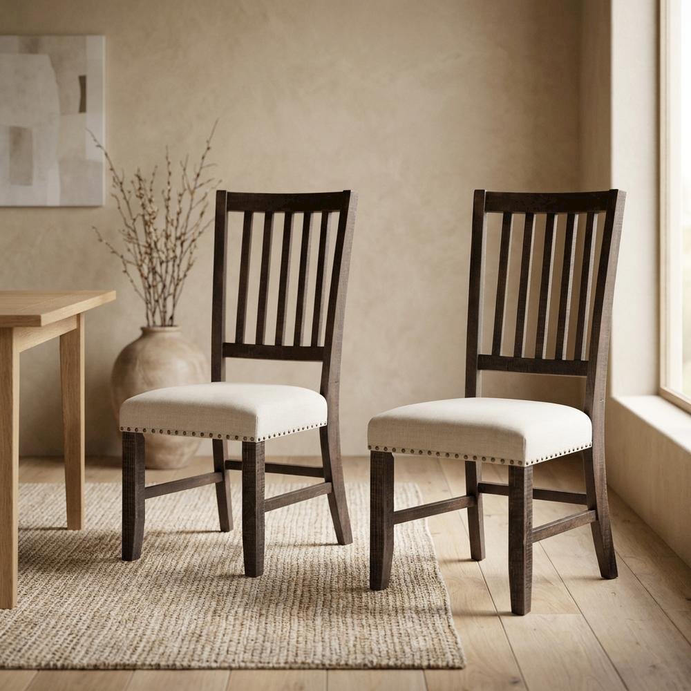 Distressed Solid Wood Slatback Kitchen Dining Chairs, Distressed Dark Brown, Set of 2. Picture 4