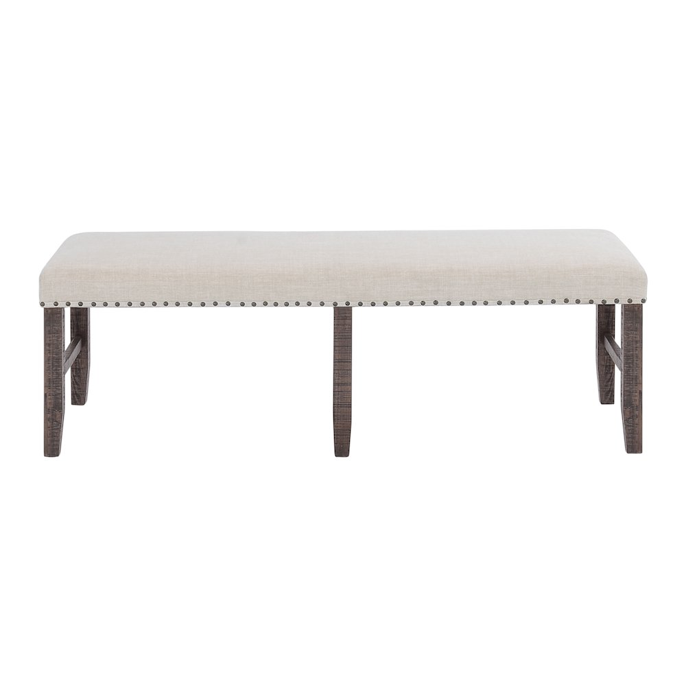Willow Creek Distressed Solid Wood Upholstered Dining Bench. Picture 1