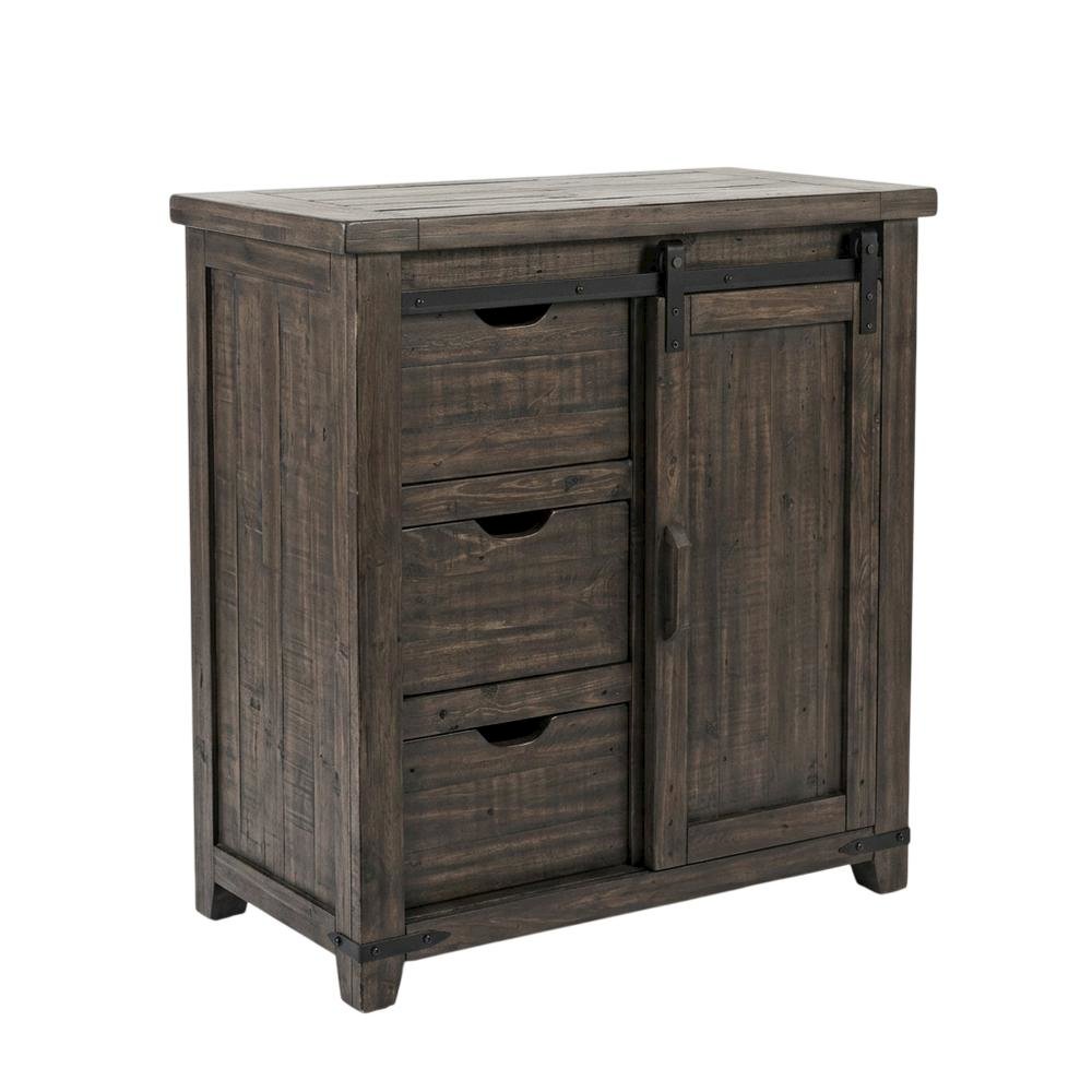 Barnwood Brown Farmhouse Barn Door Cabinet, 32 Inch, MDF Pine, Rustic. Picture 1