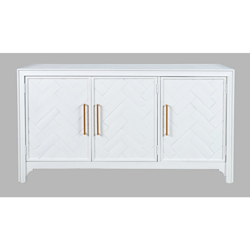 Gramercy Mid-Century Modern Chevron Three Door 60" Accent Cabinet. Picture 1