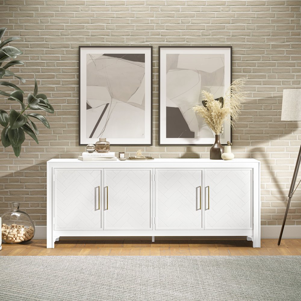 Gramercy Mid-Century Modern Chevron Four Door 79" Accent Cabinet. Picture 8