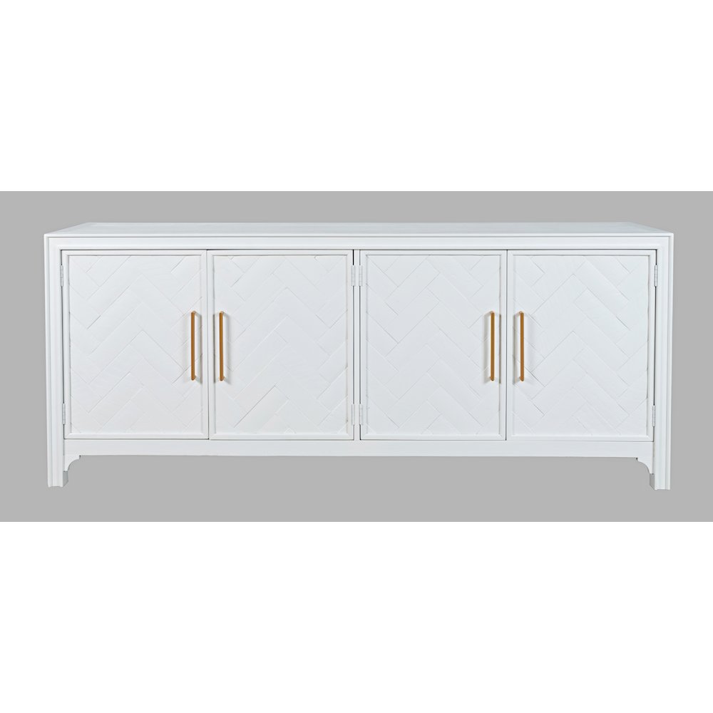 Gramercy Mid-Century Modern Chevron Four Door 79" Accent Cabinet. Picture 1
