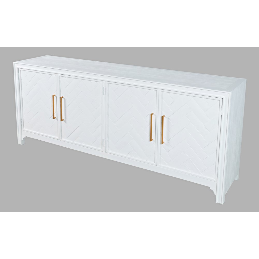 Gramercy Mid-Century Modern Chevron Four Door 79" Accent Cabinet. Picture 3