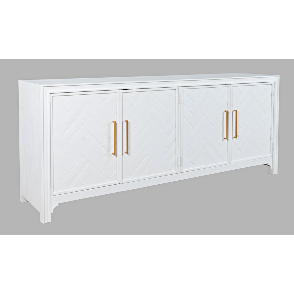 Gramercy Mid-Century Modern Chevron Four Door 79" Accent Cabinet. Picture 2