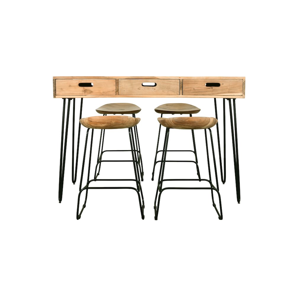 Rollins 52" Solid Acacia Dining Set with Four Backless Barstools. Picture 1