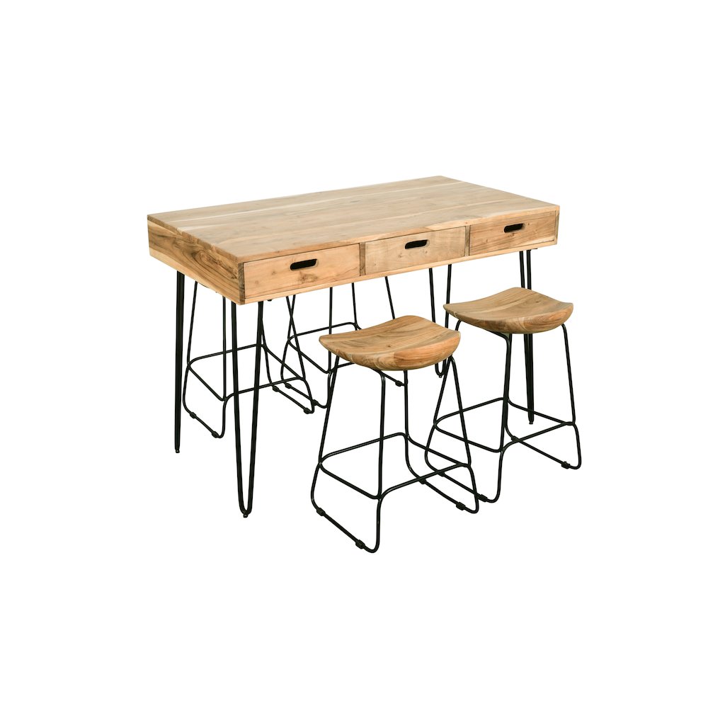 Rollins 52" Solid Acacia Dining Set with Four Backless Barstools. Picture 2