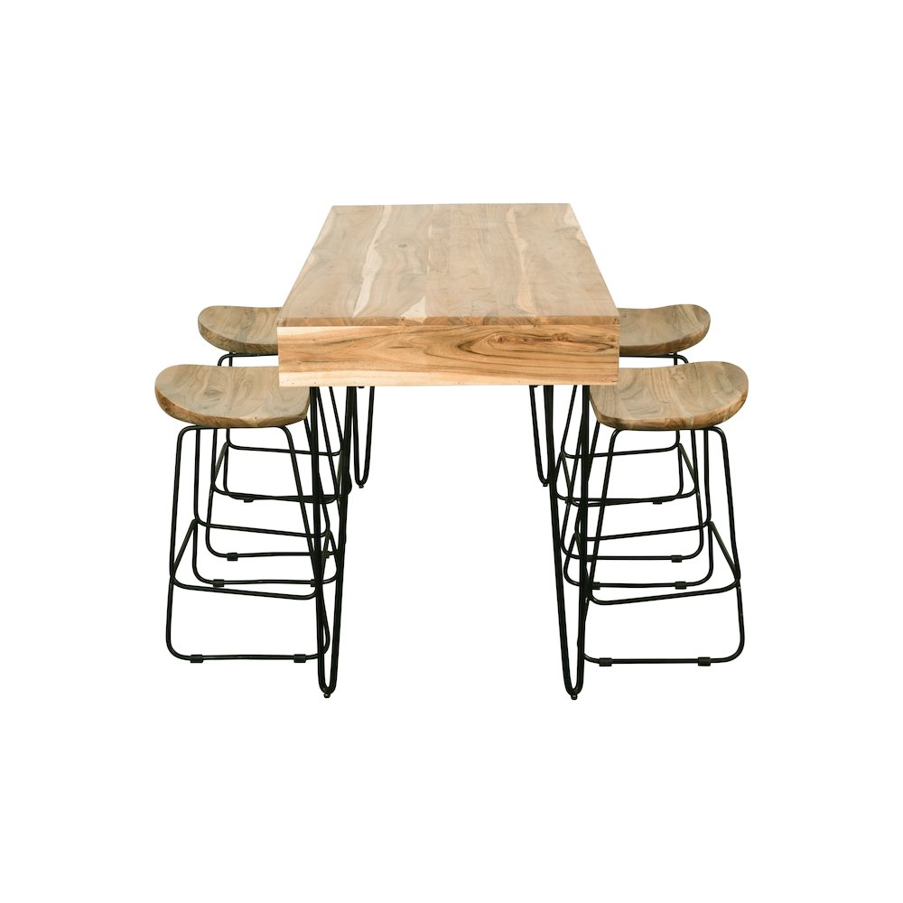 Rollins 52" Solid Acacia Dining Set with Four Backless Barstools. Picture 11