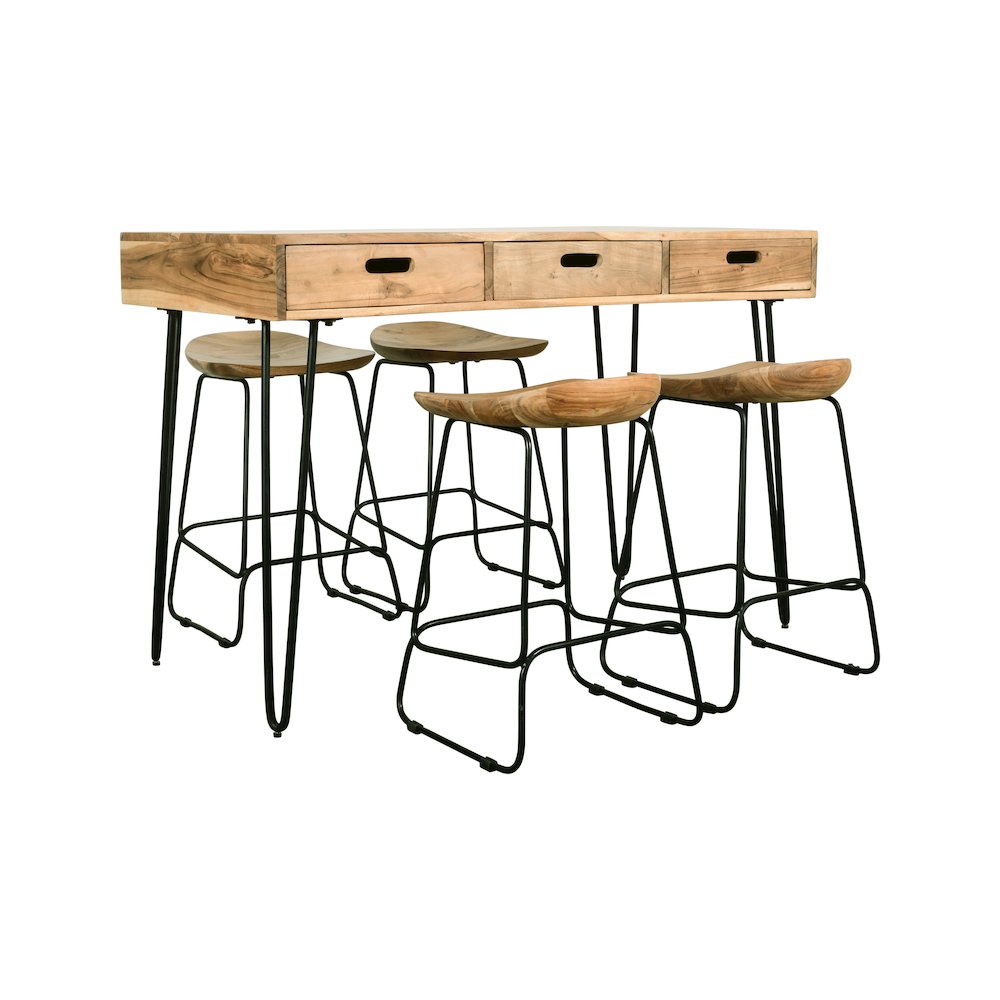 Rollins 52" Solid Acacia Dining Set with Four Backless Barstools. Picture 3