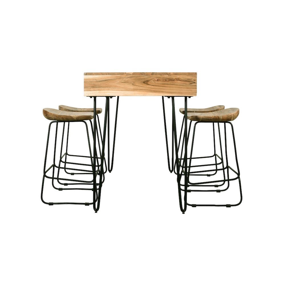 Rollins 52" Solid Acacia Dining Set with Four Backless Barstools. Picture 8