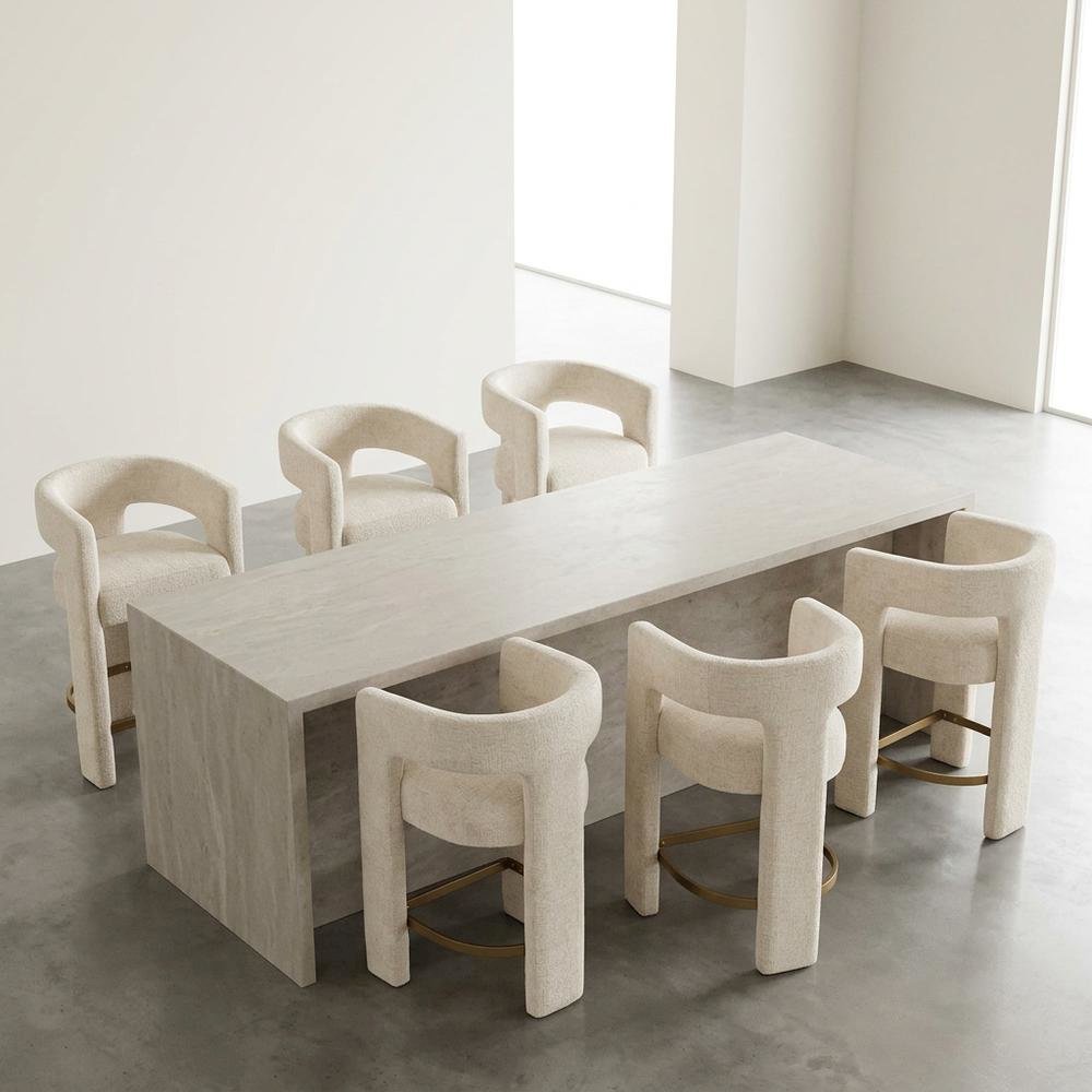 Modern Upholstered Counter Stool, Iron Frame, Natural, Set of 6. Picture 3