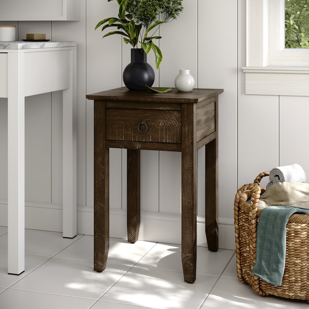 Devon Farmhouse Distressed Solid Wood End Table. Picture 8