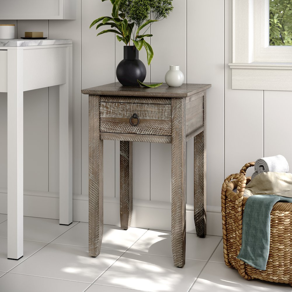 Devon Farmhouse Distressed Solid Wood End Table. Picture 5