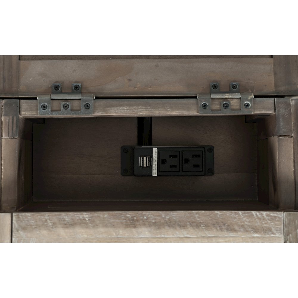 Rustic Shores Distressed Acacia USB Charging Chairside End Table. Picture 5