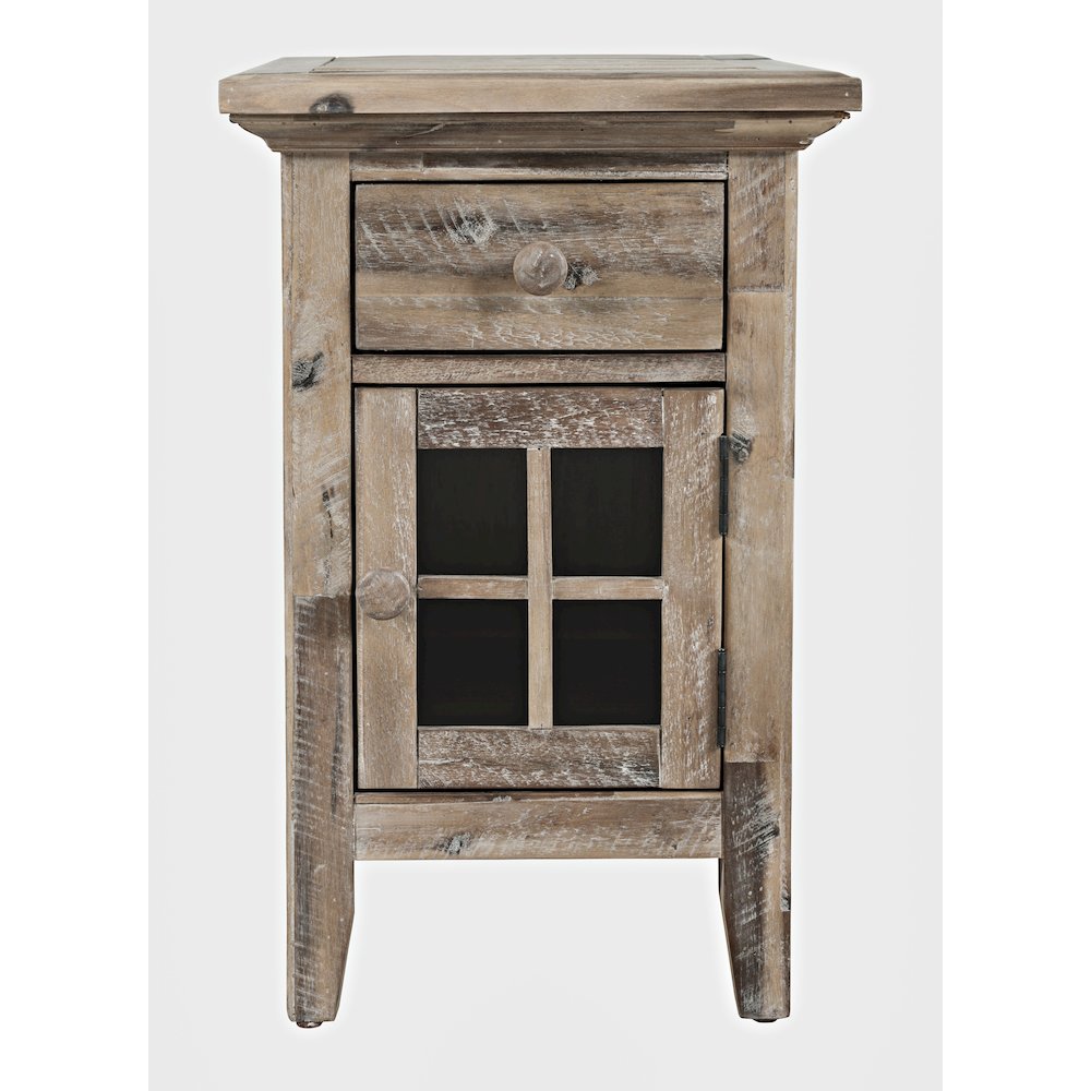 Rustic Shores Distressed Acacia USB Charging Chairside End Table. Picture 1