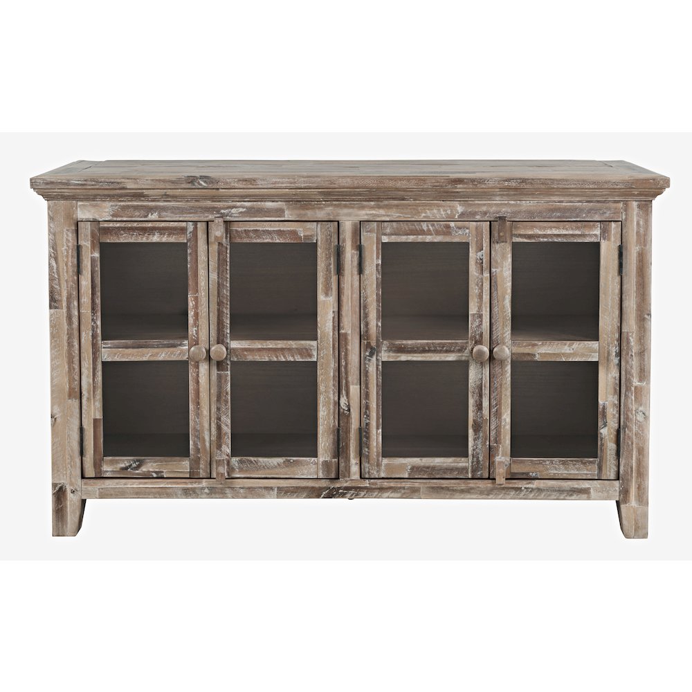 Rustic Shores 54" Coastal Distressed Acacia Four-Door Credenza Cabinet. Picture 1