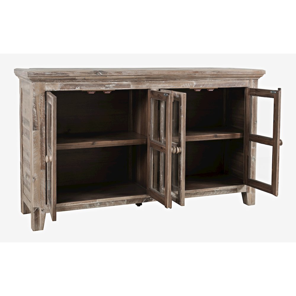 Rustic Shores 54" Coastal Distressed Acacia Four-Door Credenza Cabinet. Picture 5