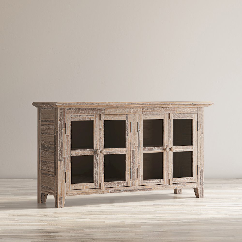 Rustic Shores 54" Coastal Distressed Acacia Four-Door Credenza Cabinet. Picture 11