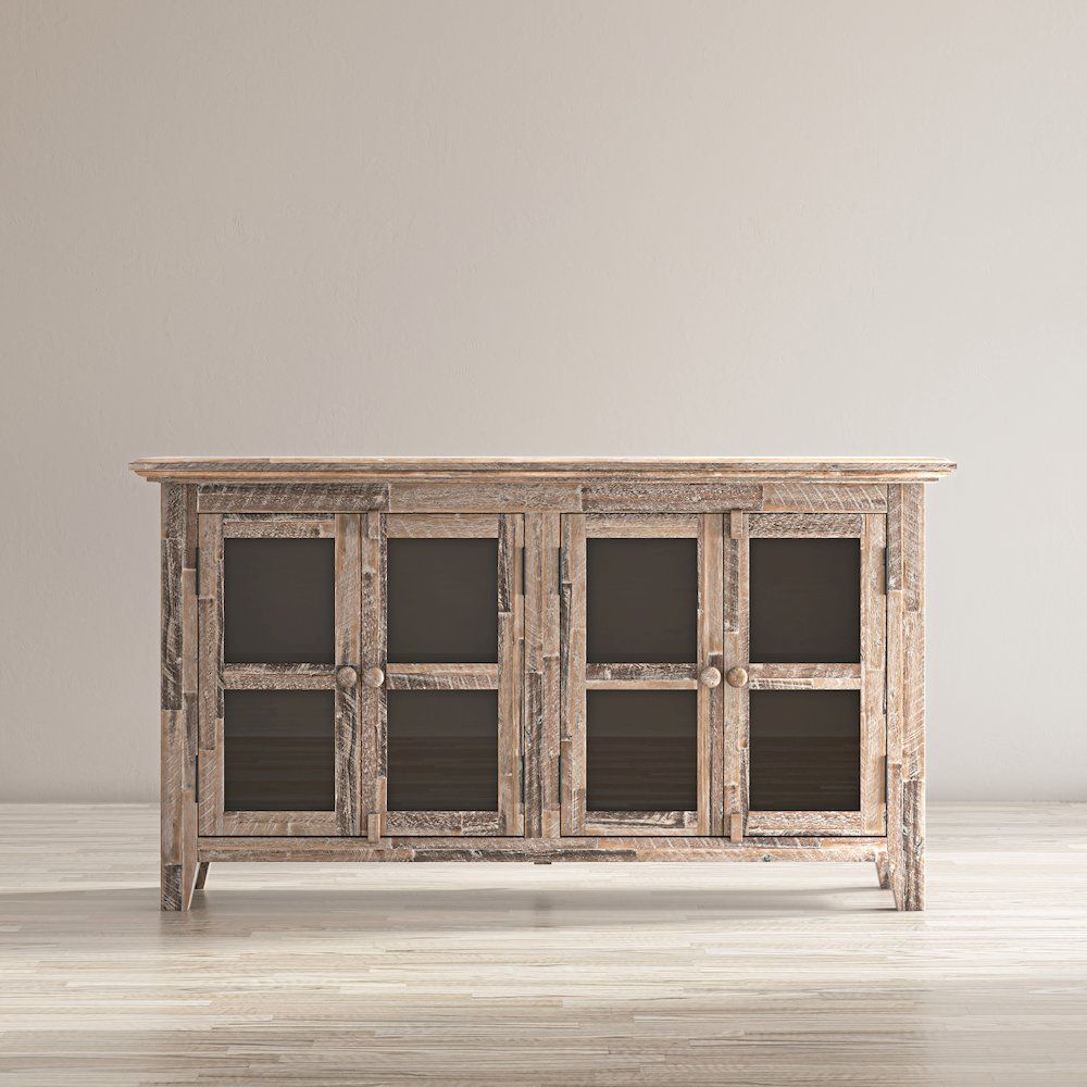 Rustic Shores 54" Coastal Distressed Acacia Four-Door Credenza Cabinet. Picture 10