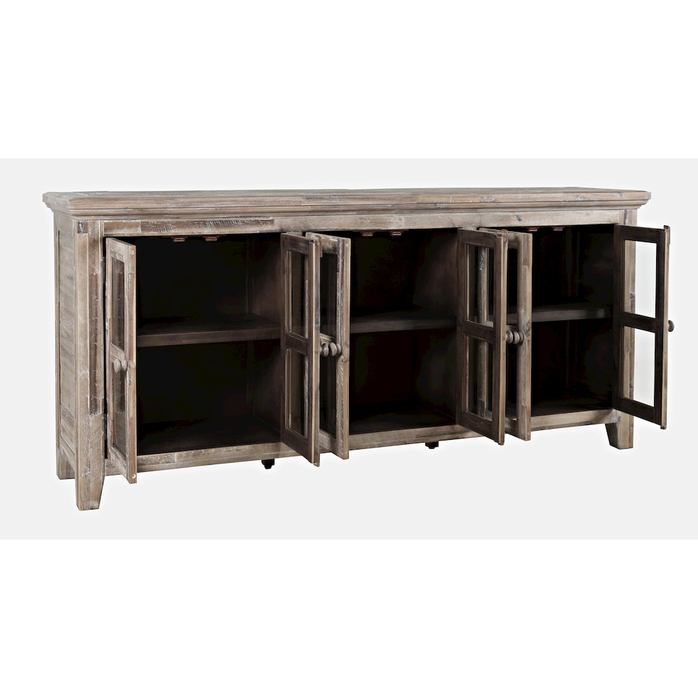 Rustic Shores 70" Coastal Distressed Acacia Six-Door Sideboard Cabinet. Picture 7