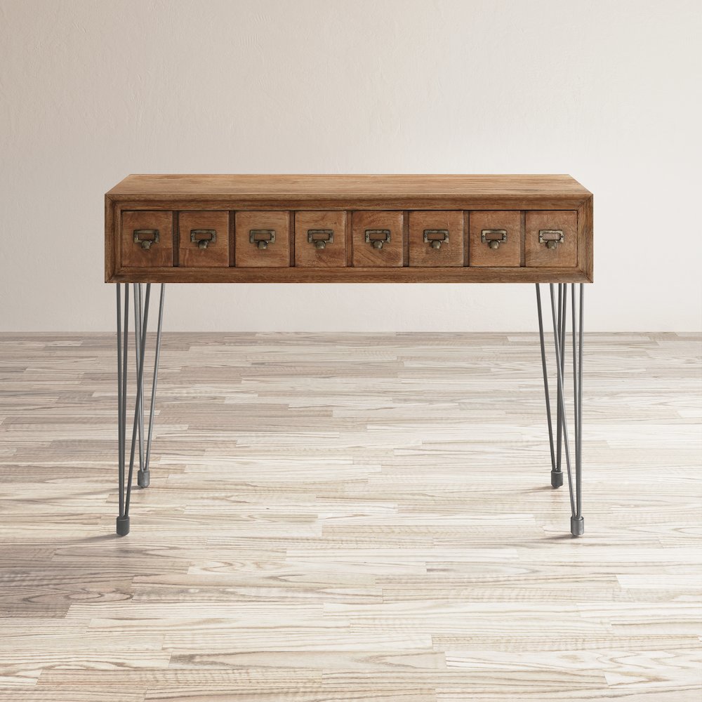 American Vintage Solid Wood Sofa Table with Apothecary Drawers. Picture 8