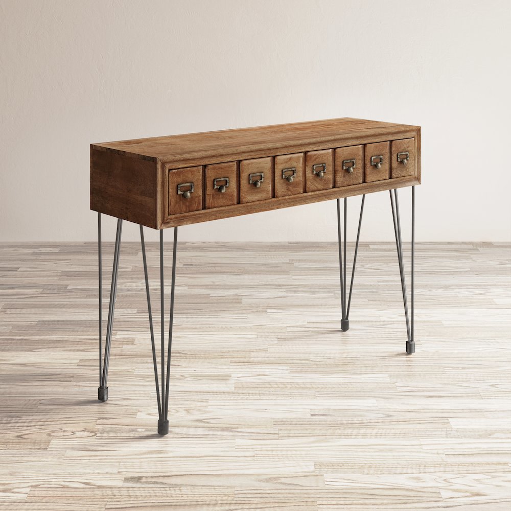 American Vintage Solid Wood Sofa Table with Apothecary Drawers. Picture 3
