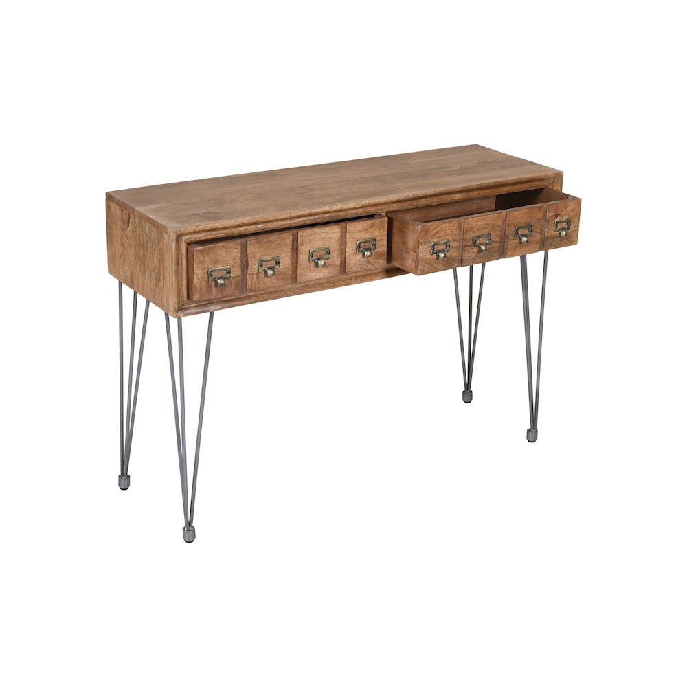 American Vintage Solid Wood Sofa Table with Apothecary Drawers. Picture 5