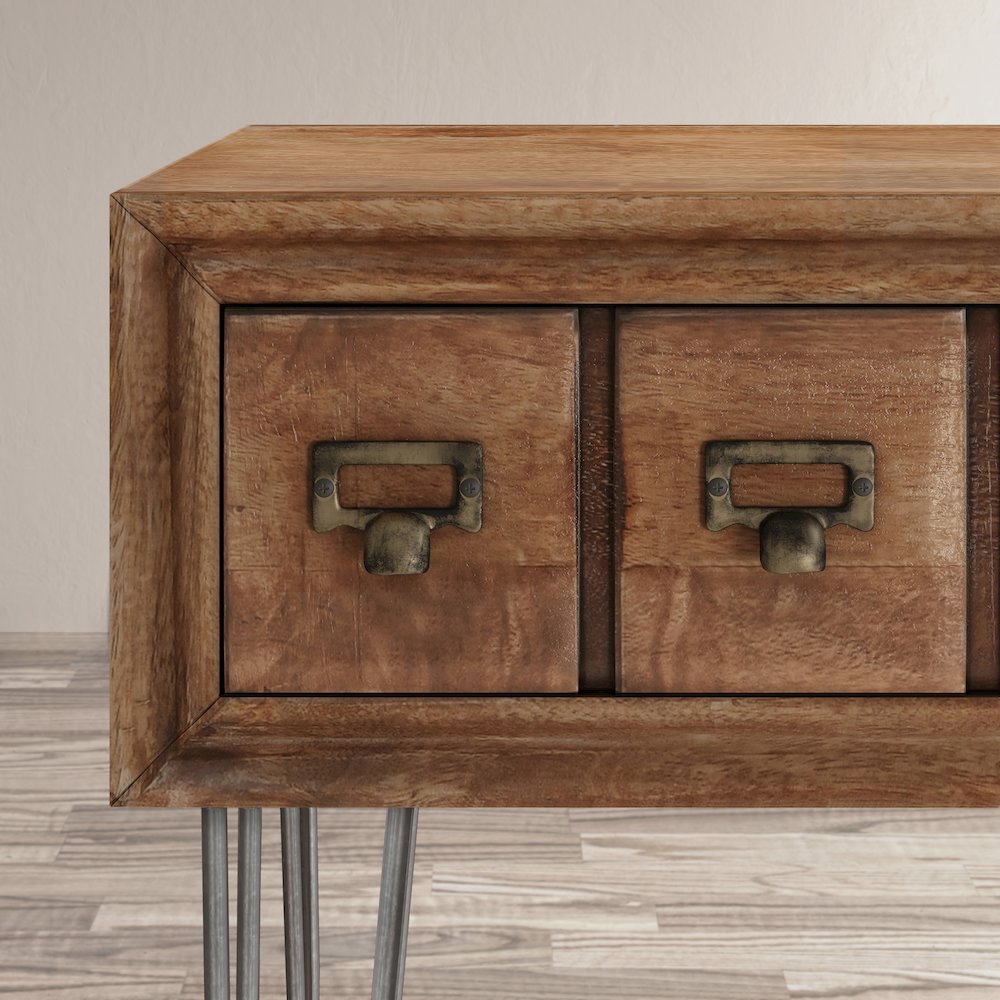 American Vintage Solid Wood Sofa Table with Apothecary Drawers. Picture 4