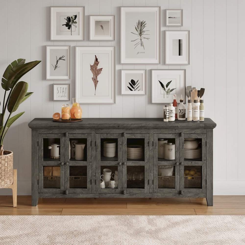 Rustic Shores 70" Coastal Distressed Acacia Six-Door Sideboard Cabinet. Picture 2