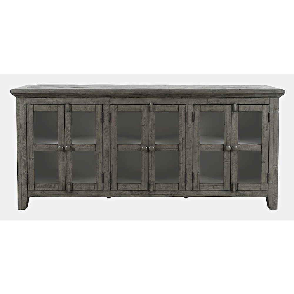 Rustic Shores 70" Coastal Distressed Acacia Six-Door Sideboard Cabinet. Picture 1