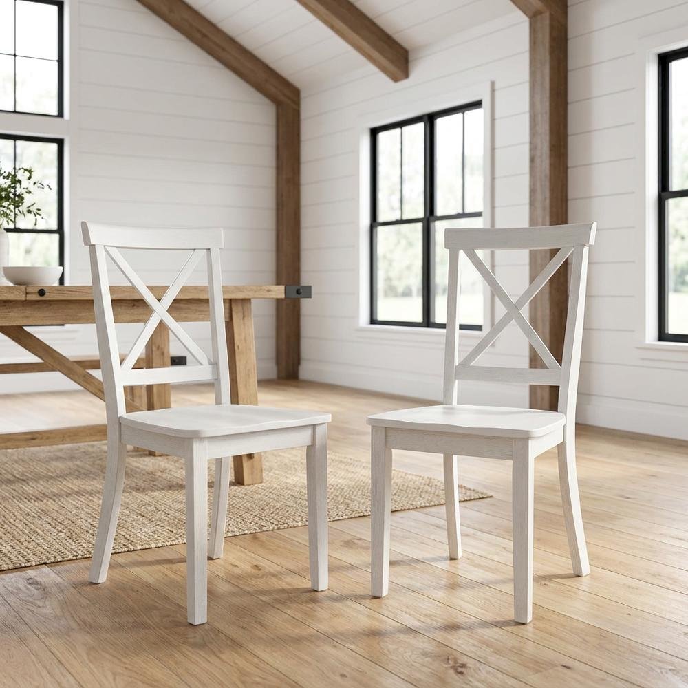 Acacia Veneer X-Back Dining Chairs, Wire-Brushed Coastal Wood, Brushed White. Picture 2