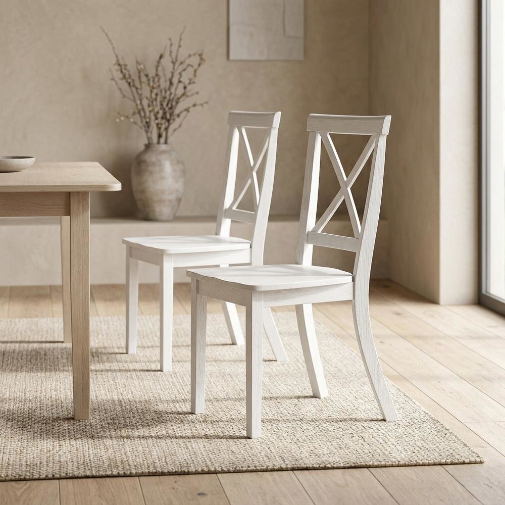 Acacia Veneer X-Back Dining Chairs, Wire-Brushed Coastal Wood, Brushed White. Picture 3
