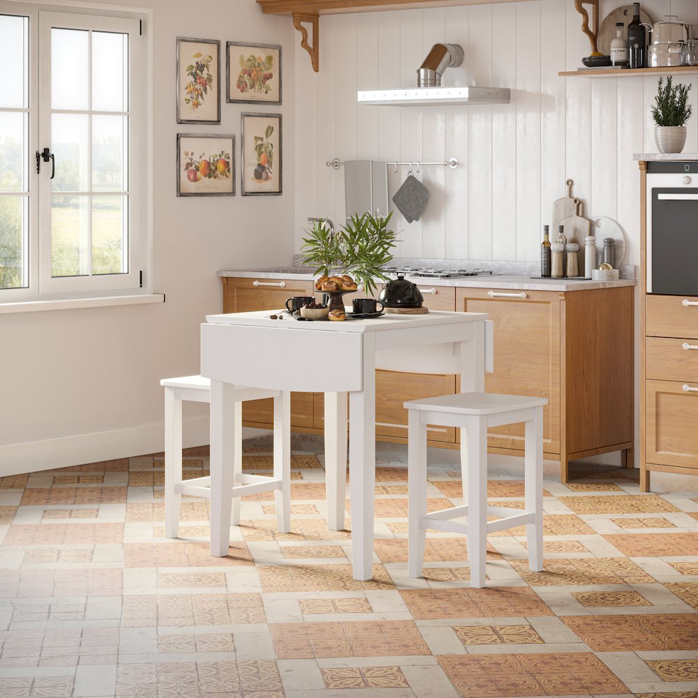 Coastal Wire-Brushed Acacia Three Piece Backless Counter Height Dining Set. Picture 12
