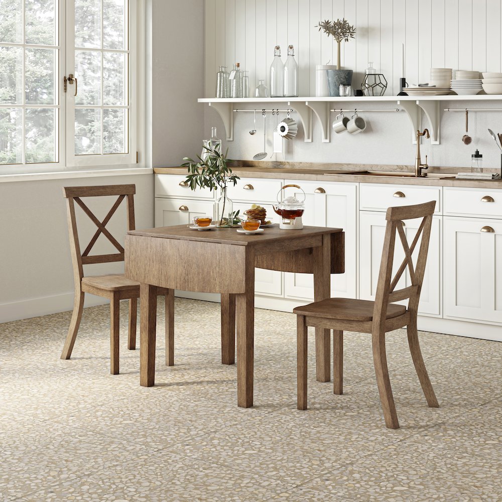 Eastern Tides Coastal Wire-Brushed Wood Three Piece Cross-Back Dining Set. Picture 12