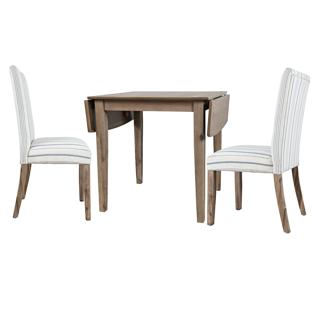 Eastern Tides Coastal Wire-Brushed Wood Three Piece Upholstered Dining Set. Picture 3