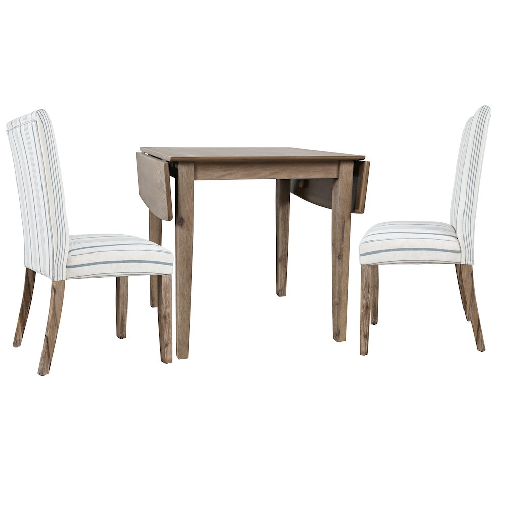 Eastern Tides Coastal Wire-Brushed Wood Three Piece Upholstered Dining Set. Picture 1