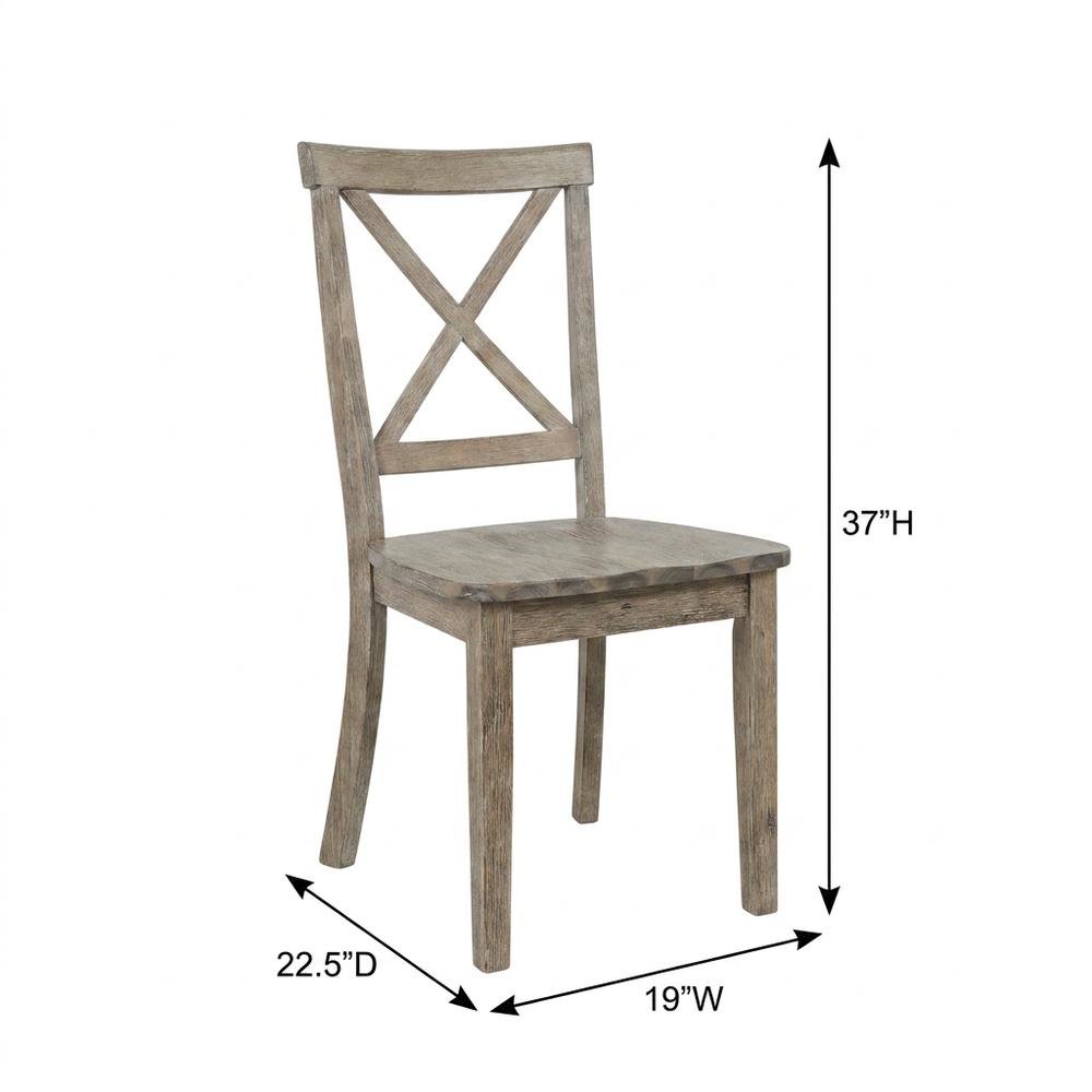 Acacia Veneer X-Back Dining Chairs, Wire-Brushed Coastal Wood, Brushed Bisque, Set of 2. Picture 5