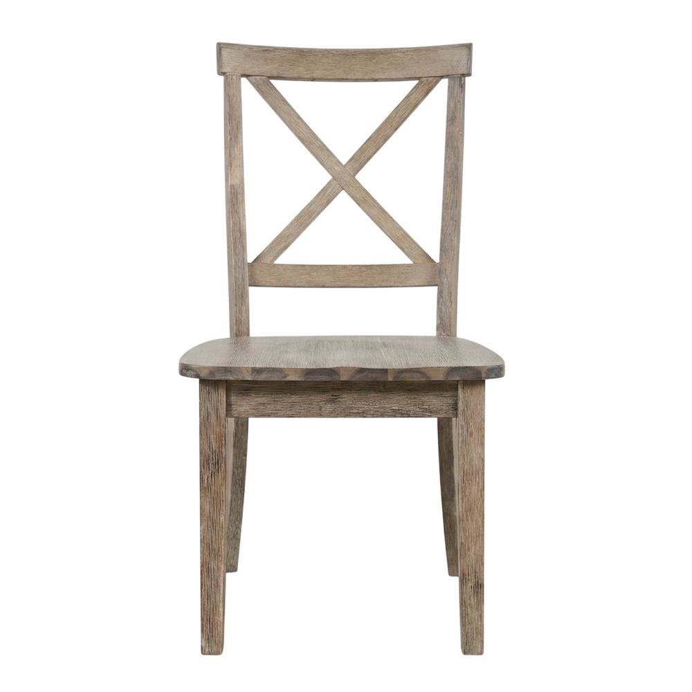 Acacia Veneer X-Back Dining Chairs, Wire-Brushed Coastal Wood, Brushed Bisque, Set of 2. Picture 1