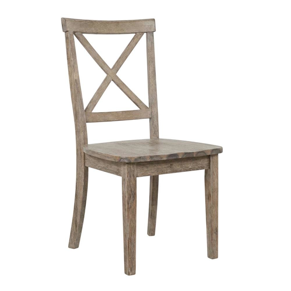 Acacia Veneer X-Back Dining Chairs, Wire-Brushed Coastal Wood, Brushed Bisque, Set of 2. Picture 4
