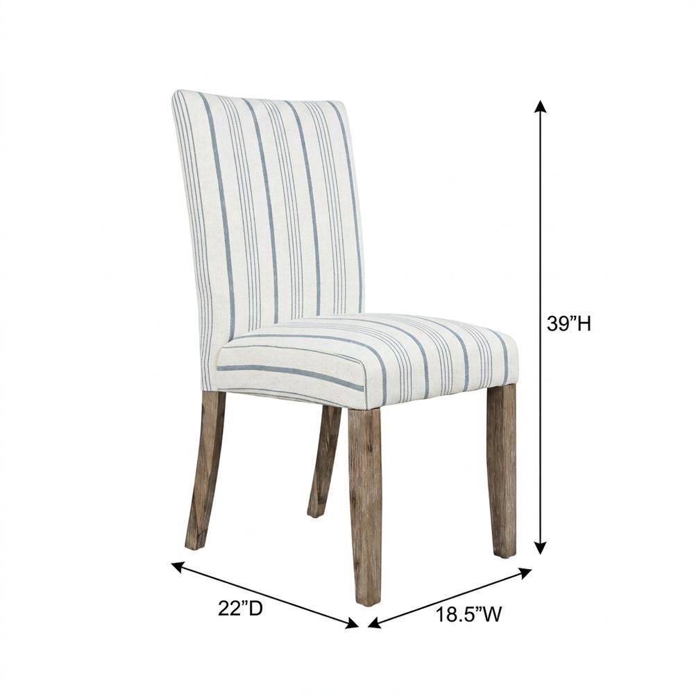 Acacia Veneer Parsons Dining Chairs, Coastal High-Back Style, Blue Stripe, Set. Picture 5